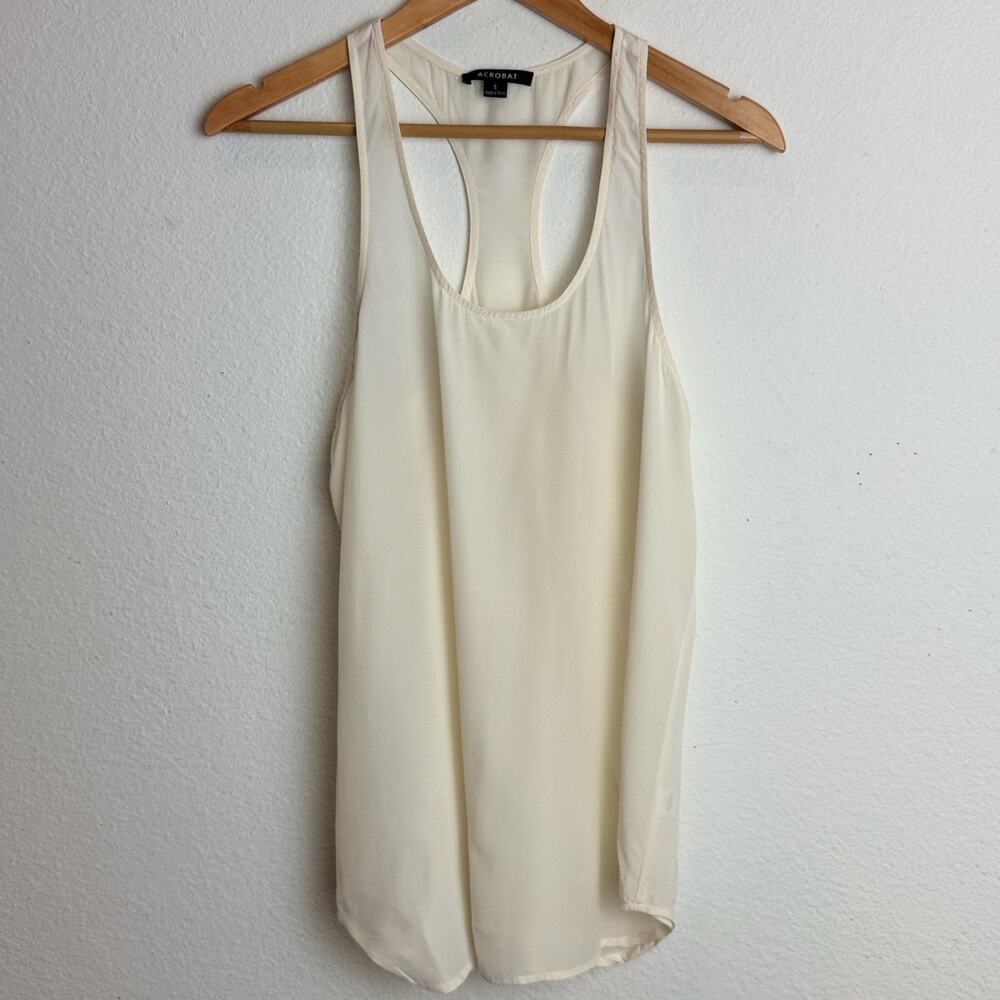 Acrobat 100% Silk Racerback Tank Top Ivory White Women’s Small S Minimalist